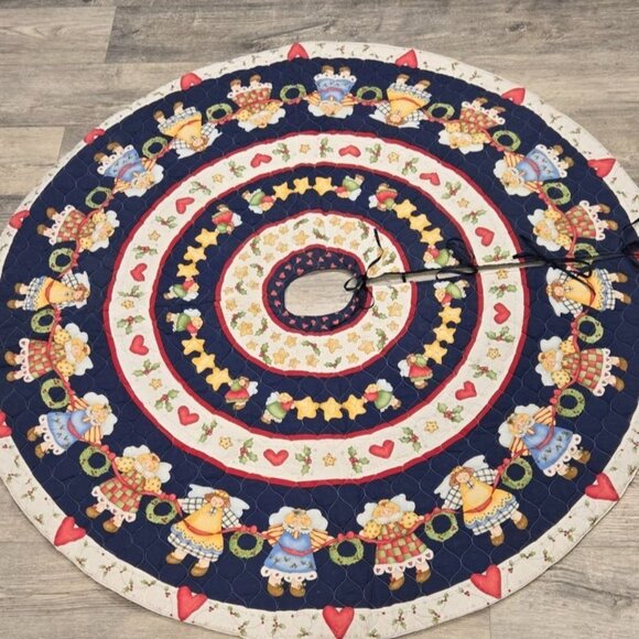 VTG Joyful Angels Tree Skirt by Dianna Marcum Printed quilted Country primitive - Picture 6 of 11